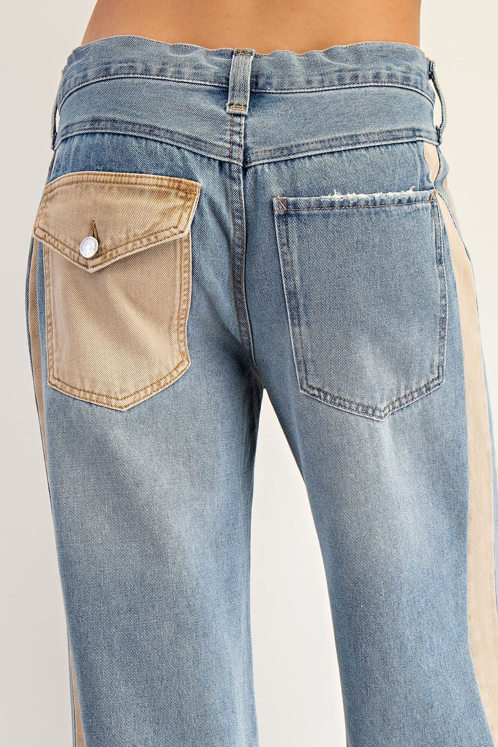 EE24 Denim Mineral Washed Drawstring Pants with Tan Side Strip