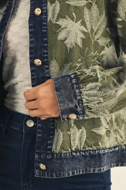 Ruffled Wide Collar Leaf Jacquard Jacket