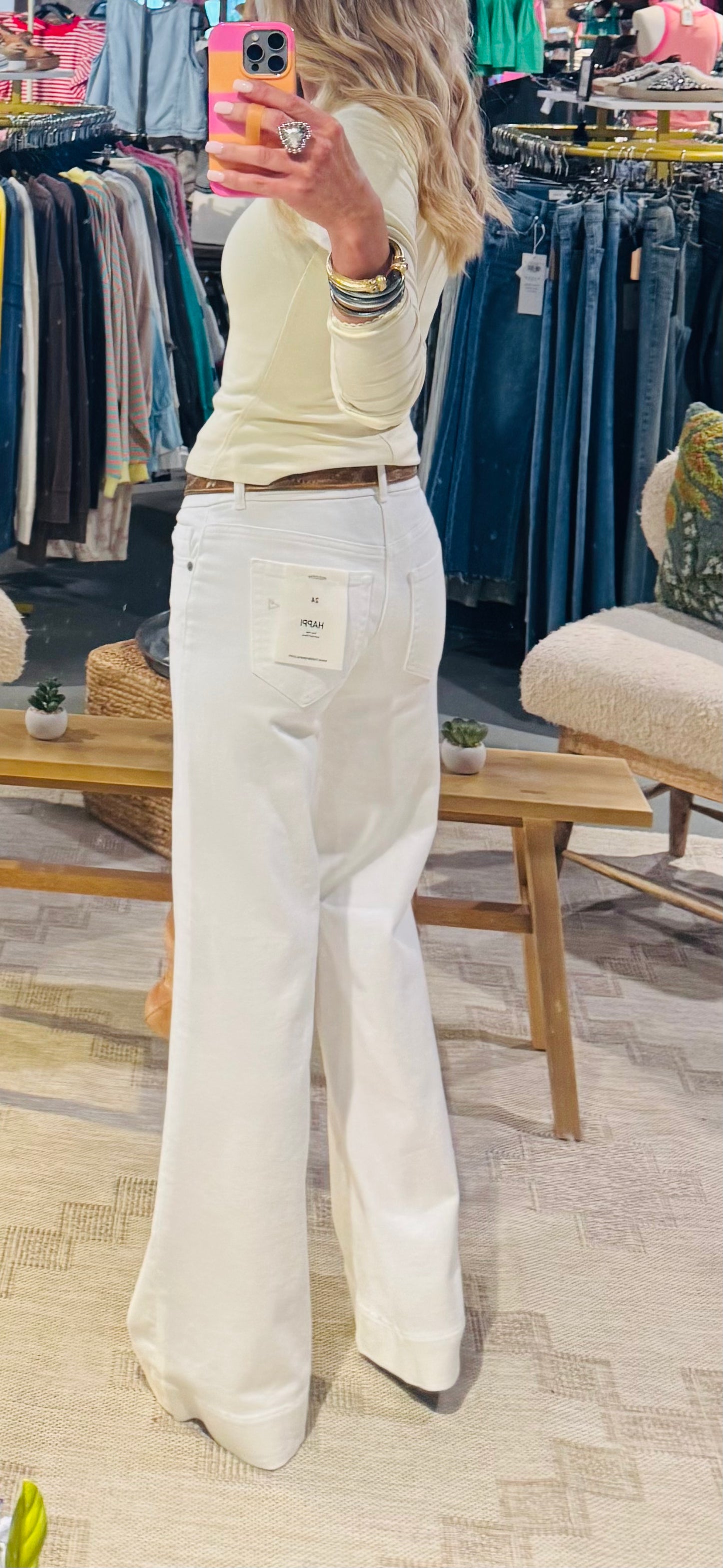 White Low Rise Comfort Flare Jeans by Hidden