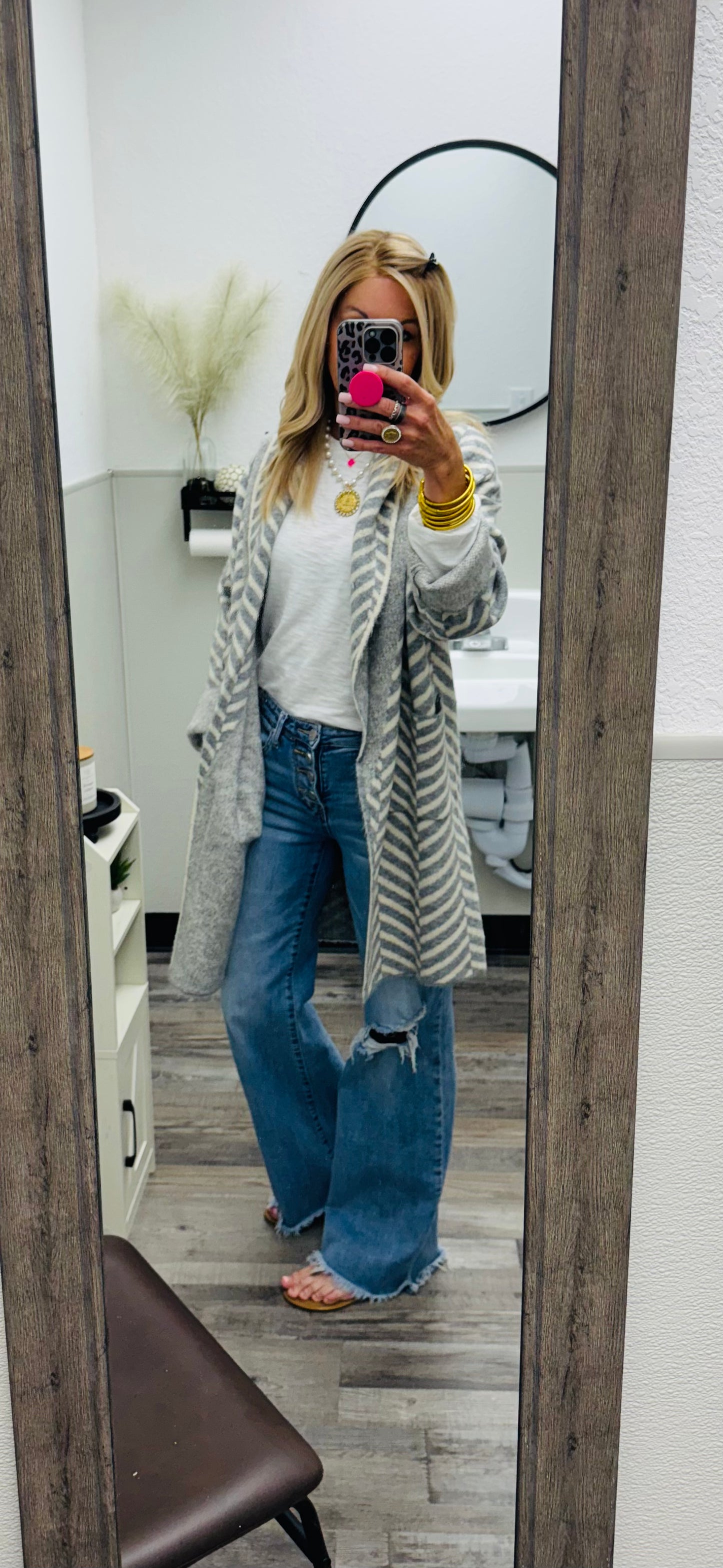 Diagonal Stripe Cardigan in Grey