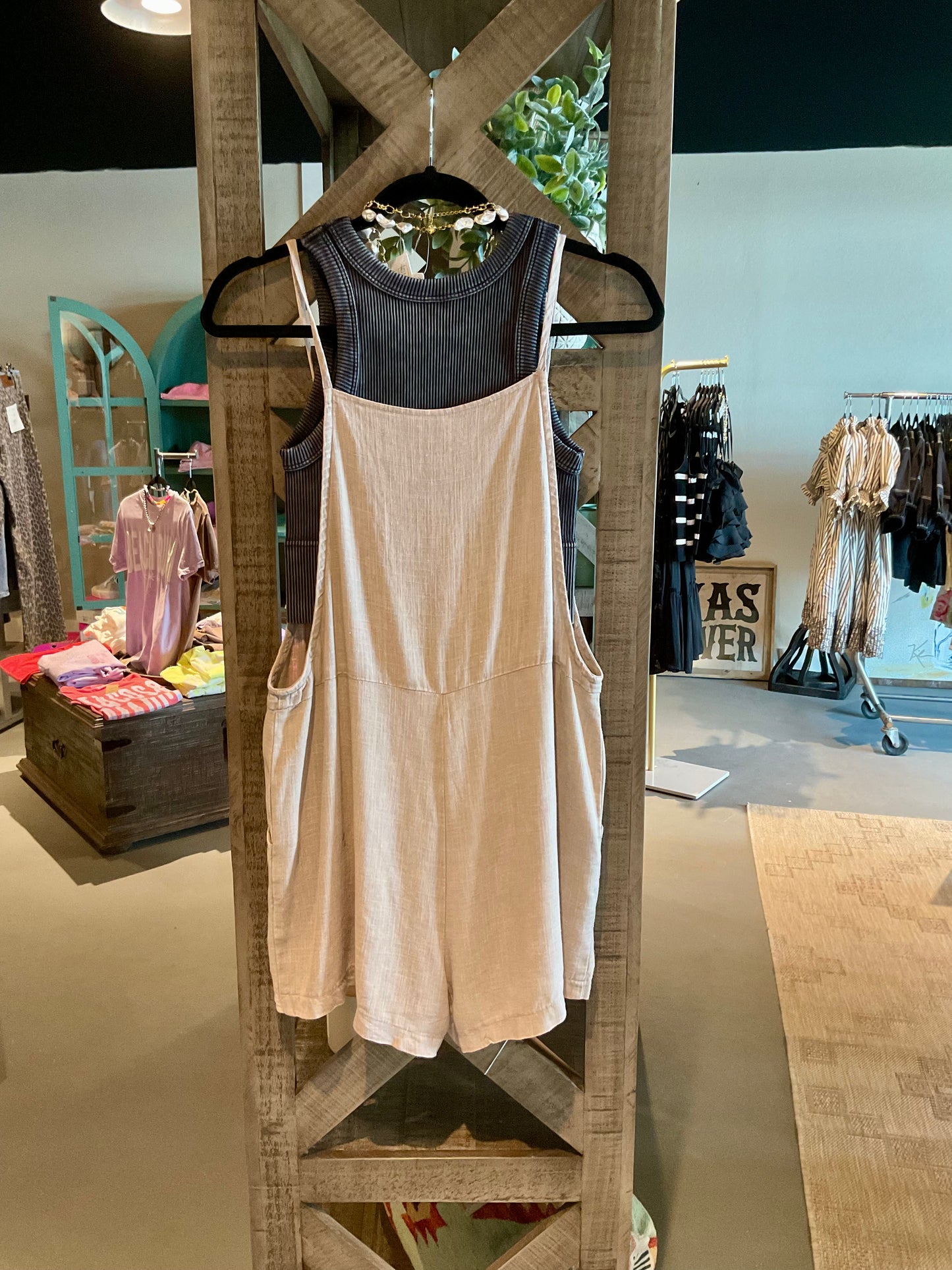 ZN68 Khaki Linen Romper