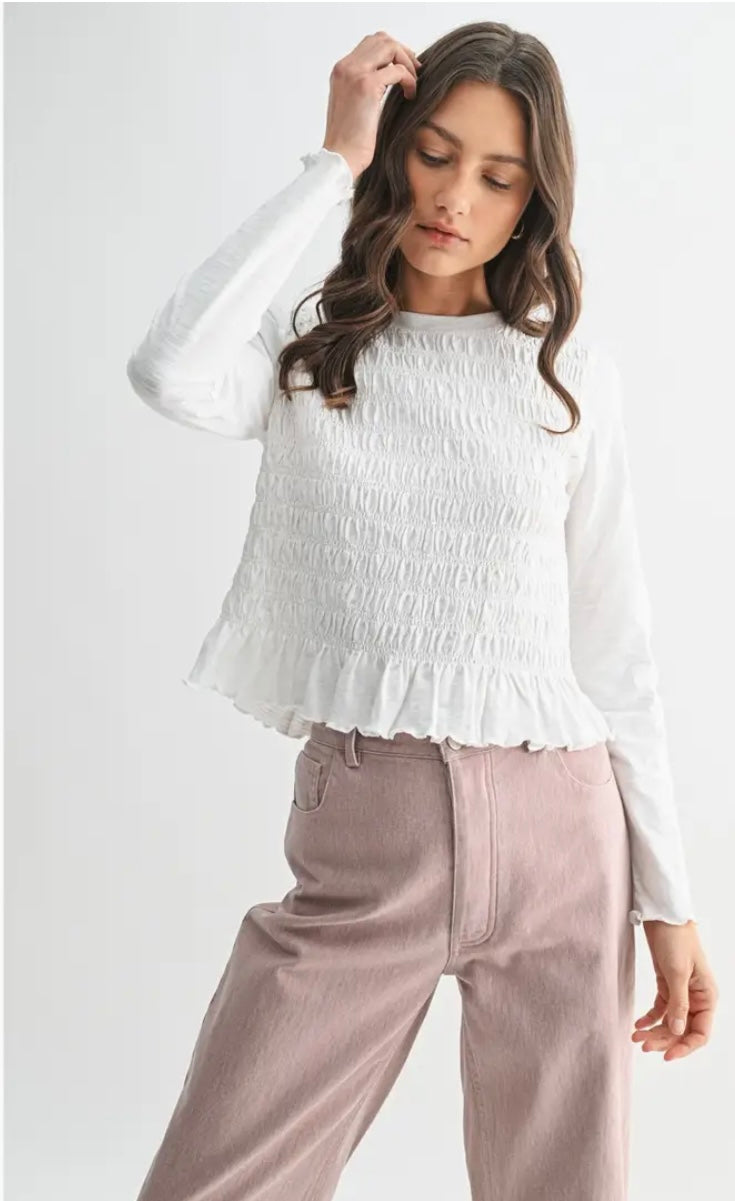 Smocked Slub Knit Top