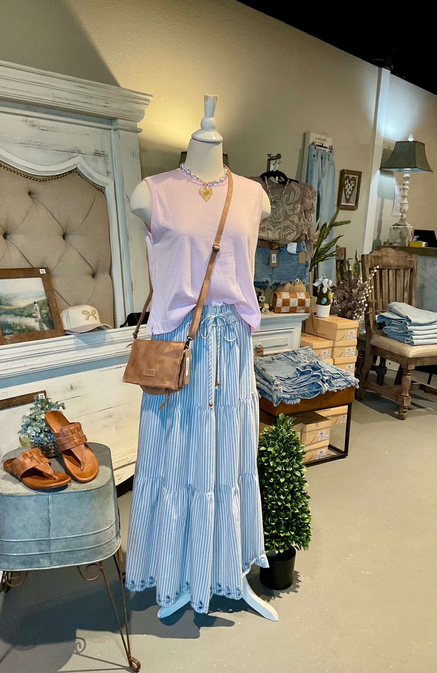 Blue Seersucker Maxi Skirt