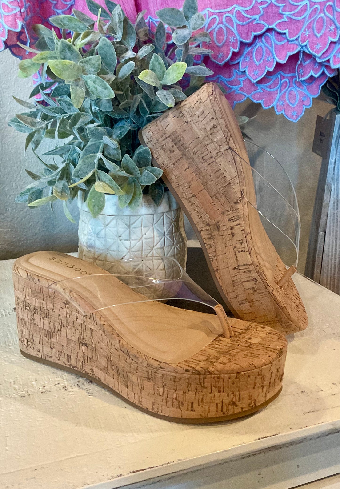 Clear Cork Wedge Sandal