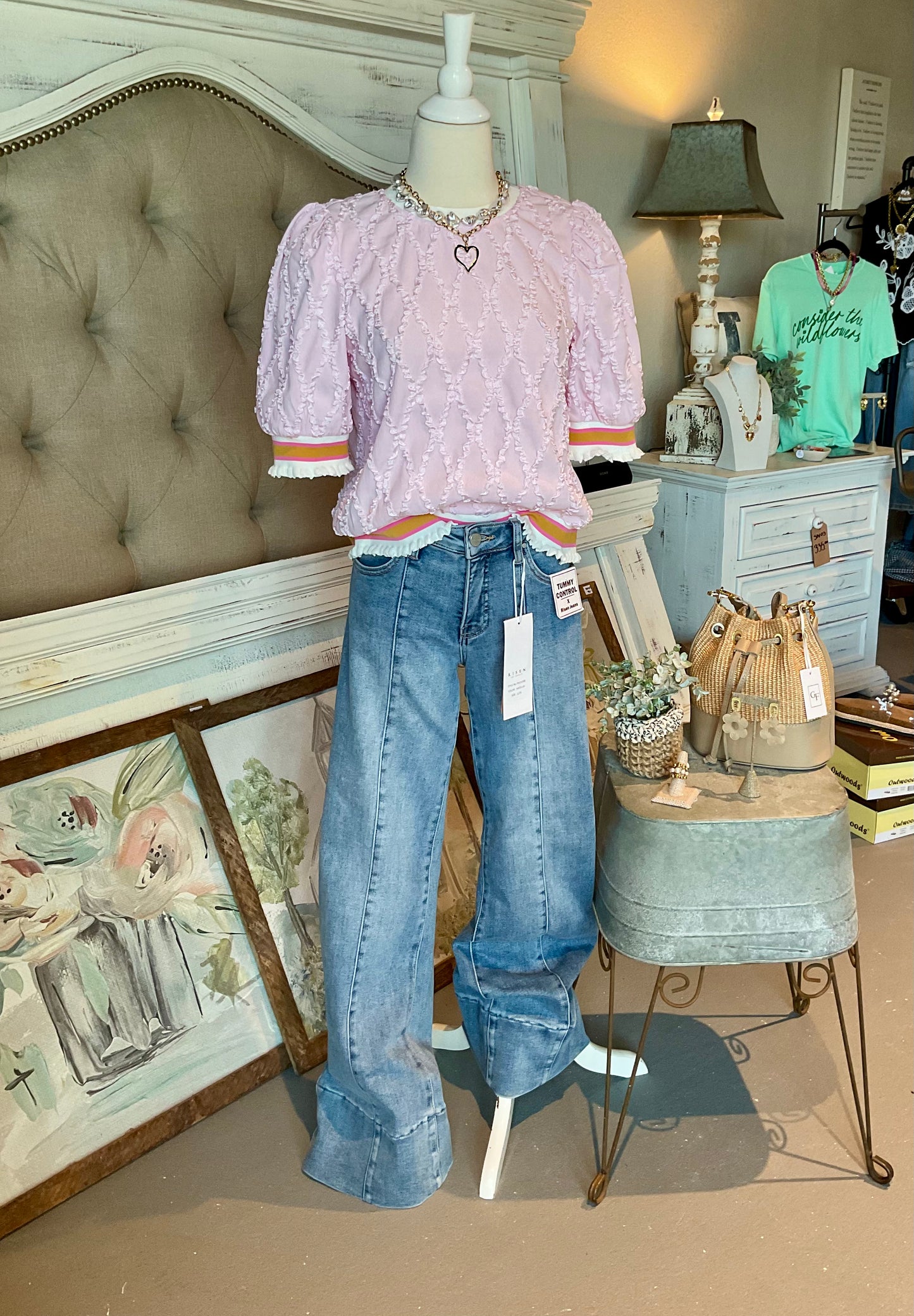 VY04 Pink Elastic Band Textured Top