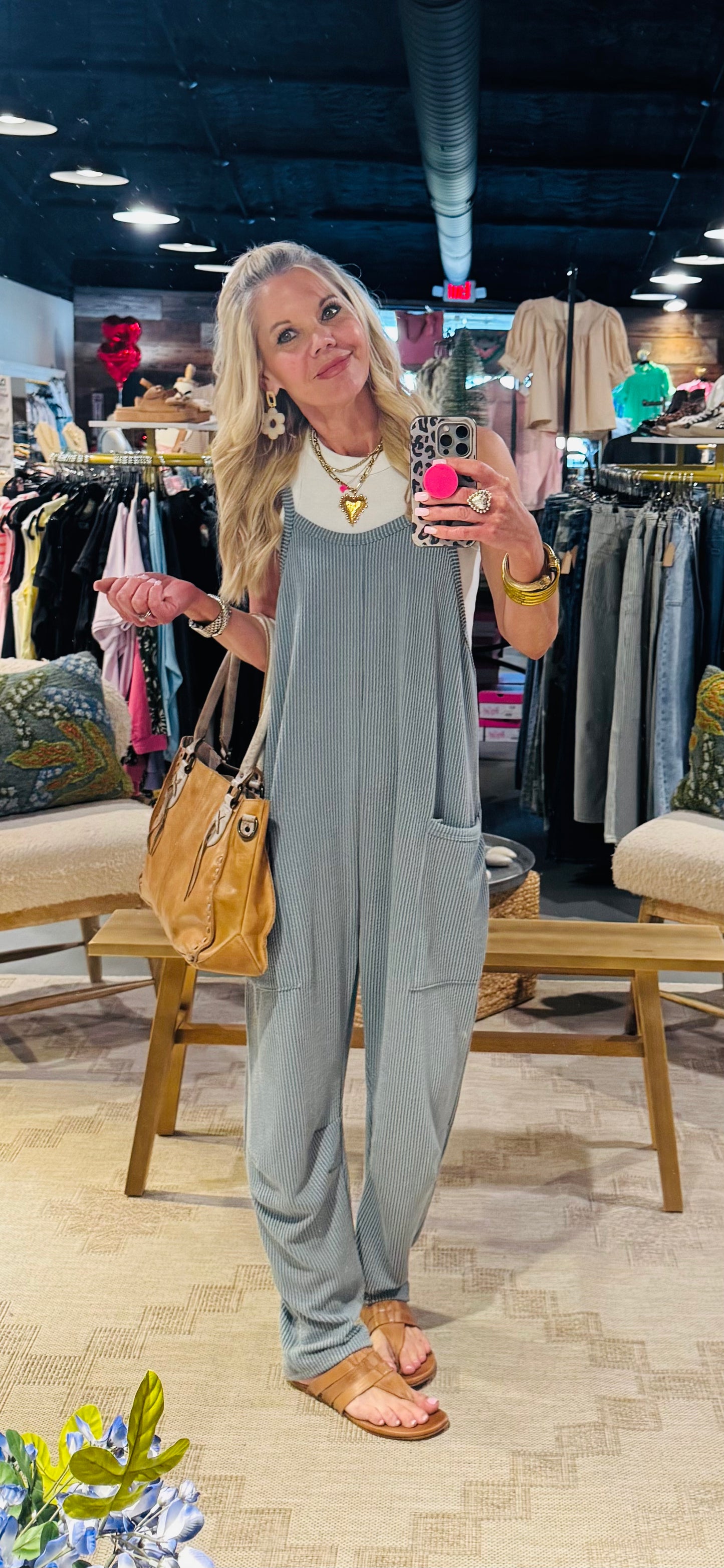 Wave Ribbed Sleeveless Jumpsuit with Pockets