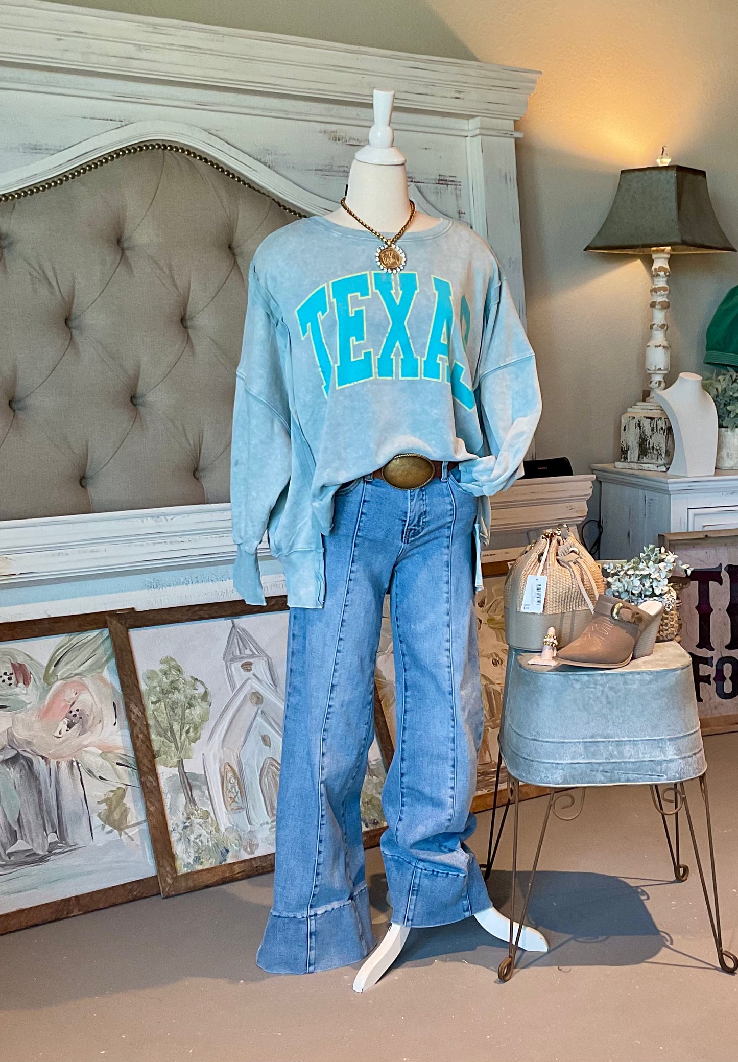 Dusty Blue Snow Washed Texas Oversized Sweatshirt