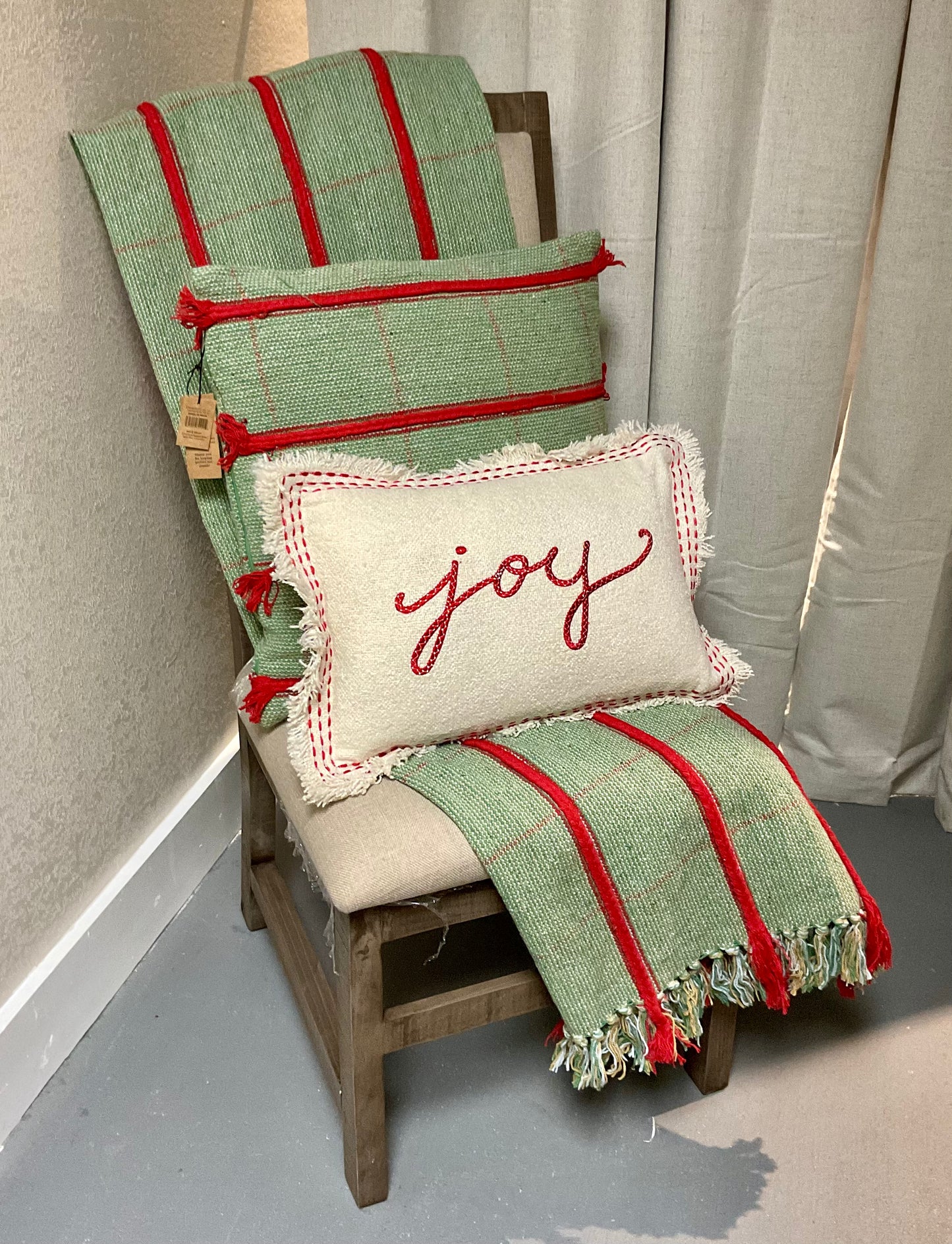 Woven Cotton Blend Lumbar Pillow “JOY”