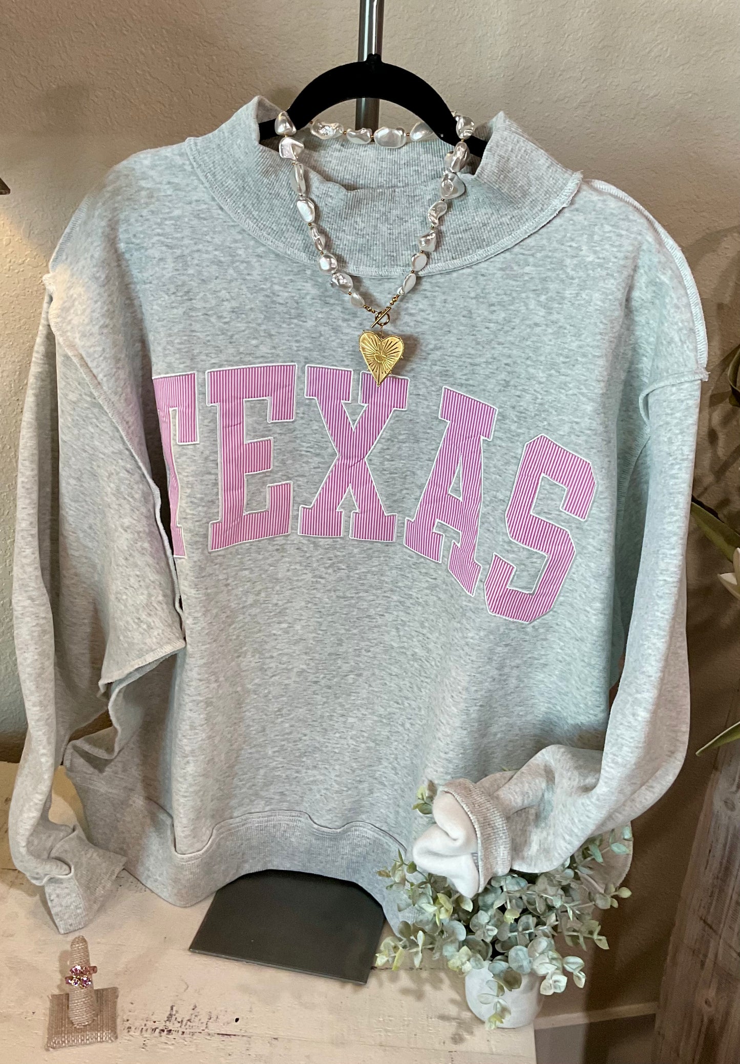 Texas Striped Mock neck Sweatshirt