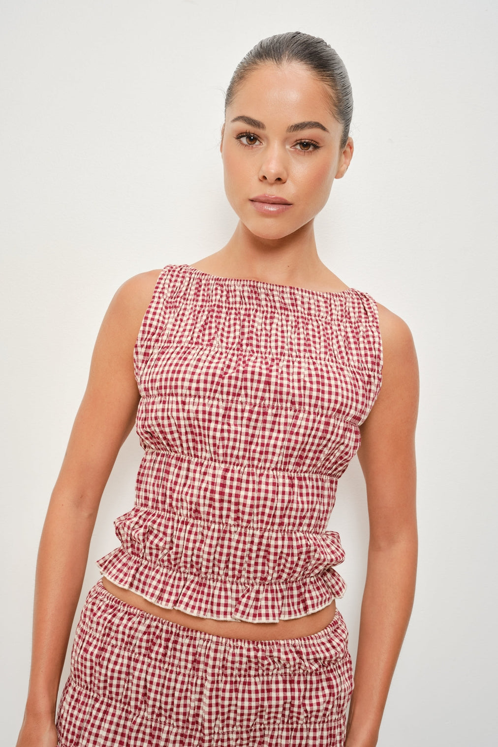 Smocked Gingham Tank