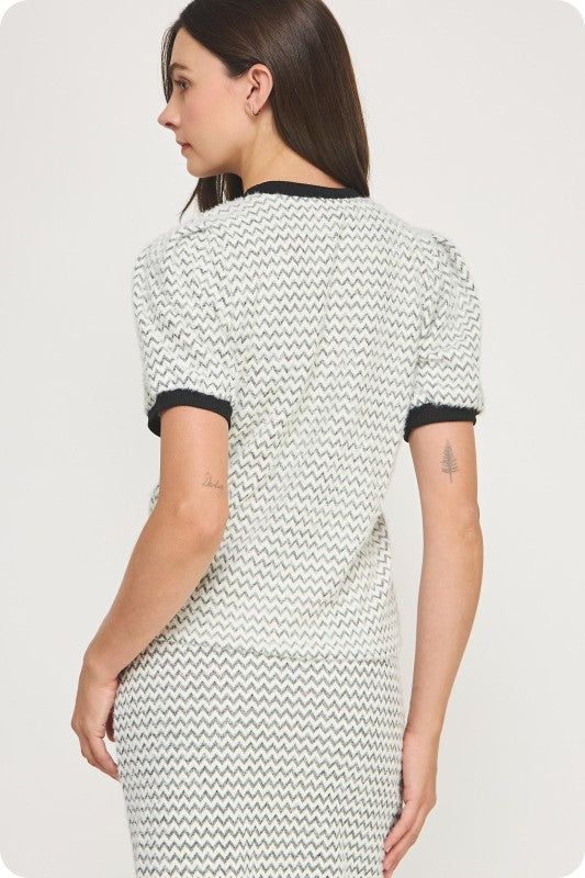 Zigzag Stripe Fuzzy Knit Top