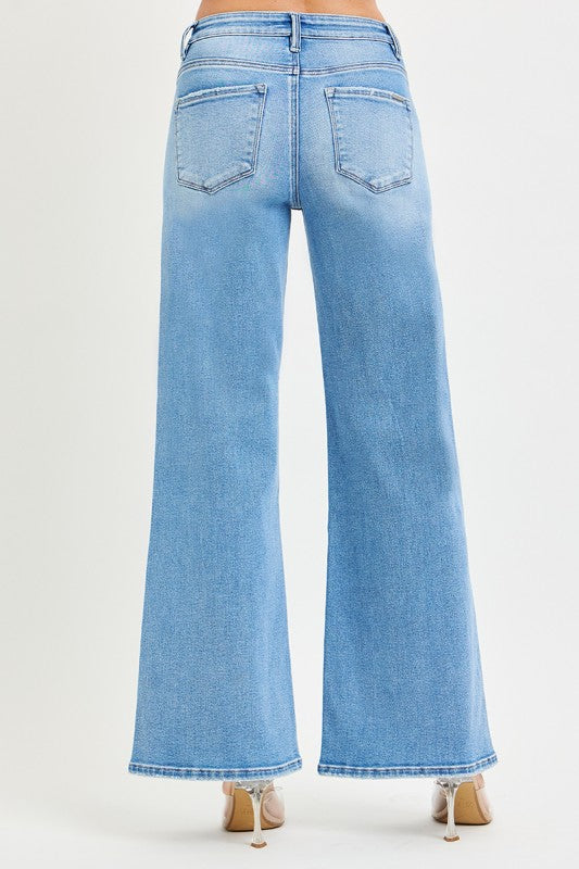 High Rise Wide Curved Seam Detail Jeans