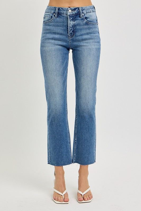 Tummy Control High Rise Crop Straight Jeans by Risen