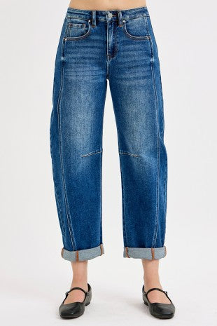 High Rise Crop Barrel Cuff Jeans by Risen (2 side seam)
