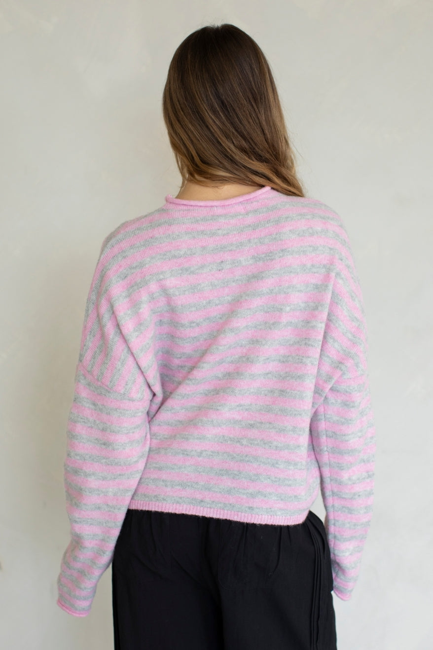 Piper Pink/Grey Striped Cardigan