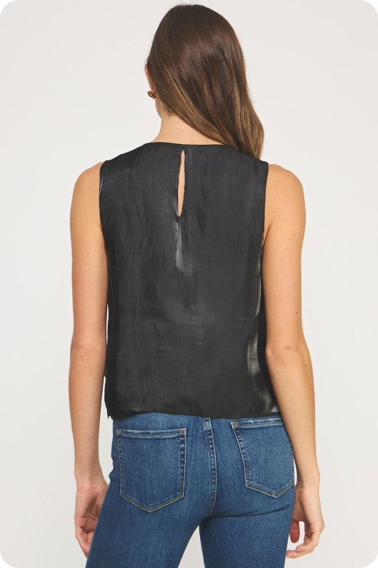 Tiered Sleeveless Satin Top