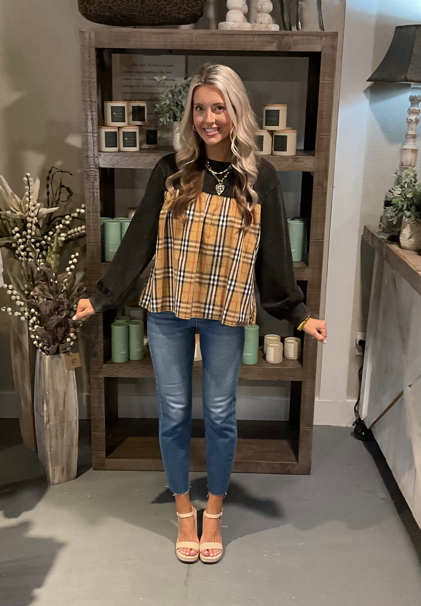 Solid & Plaid Mix Match Top