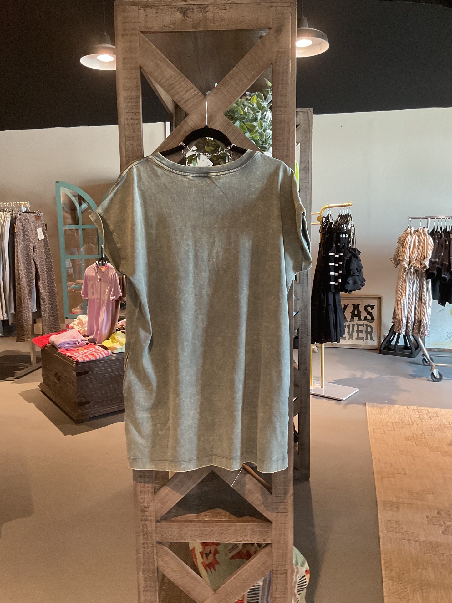 ZN67 Acid Wash T-shirt Dress Green