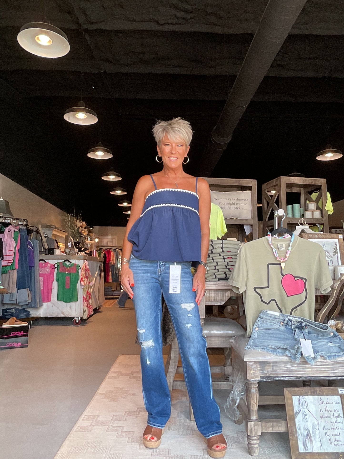 RS14 Mid Rise Distressed with Cuffed Ankle Straight Jeans