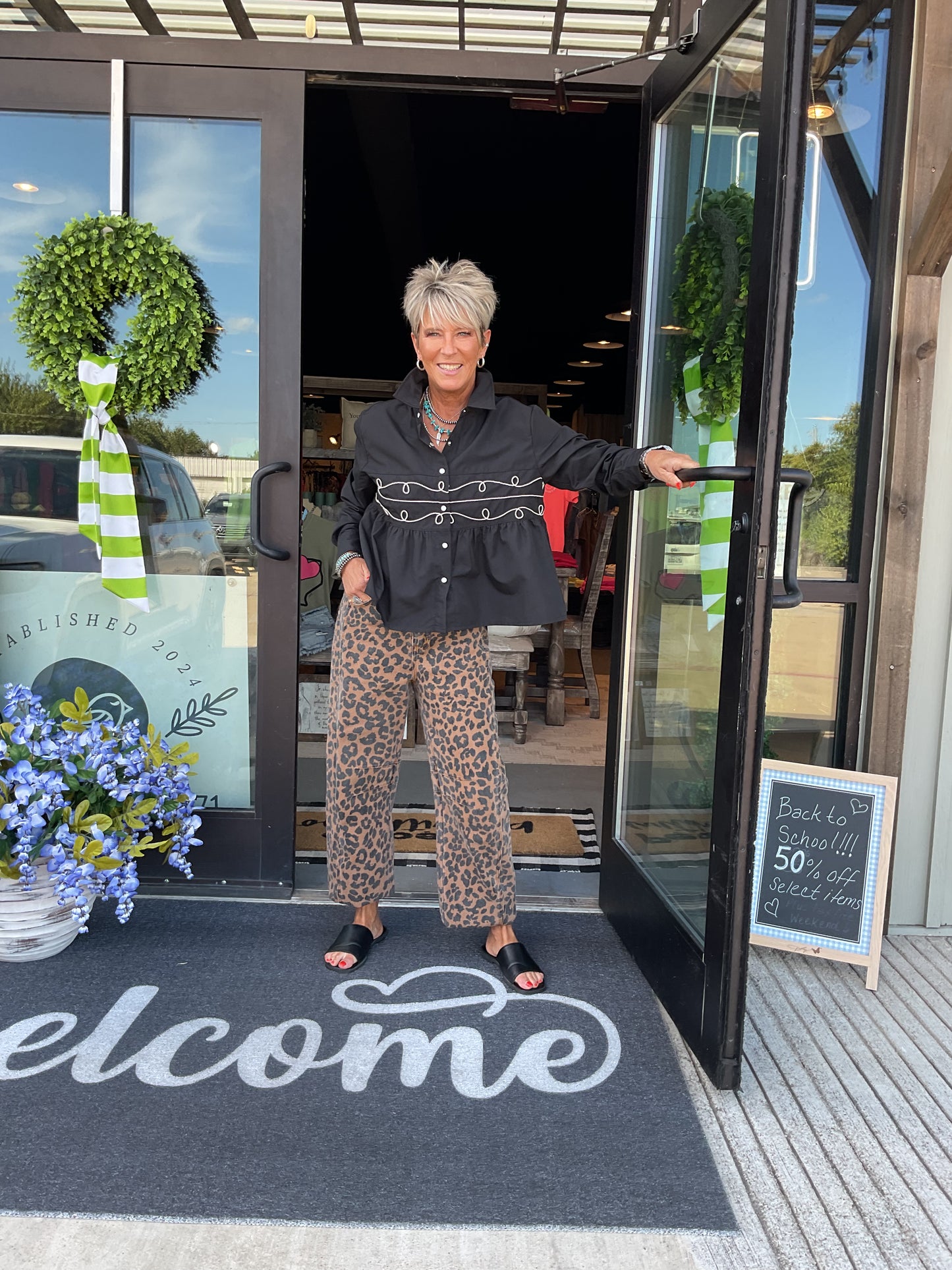 EN33 Leopard Print Barrel Jeans