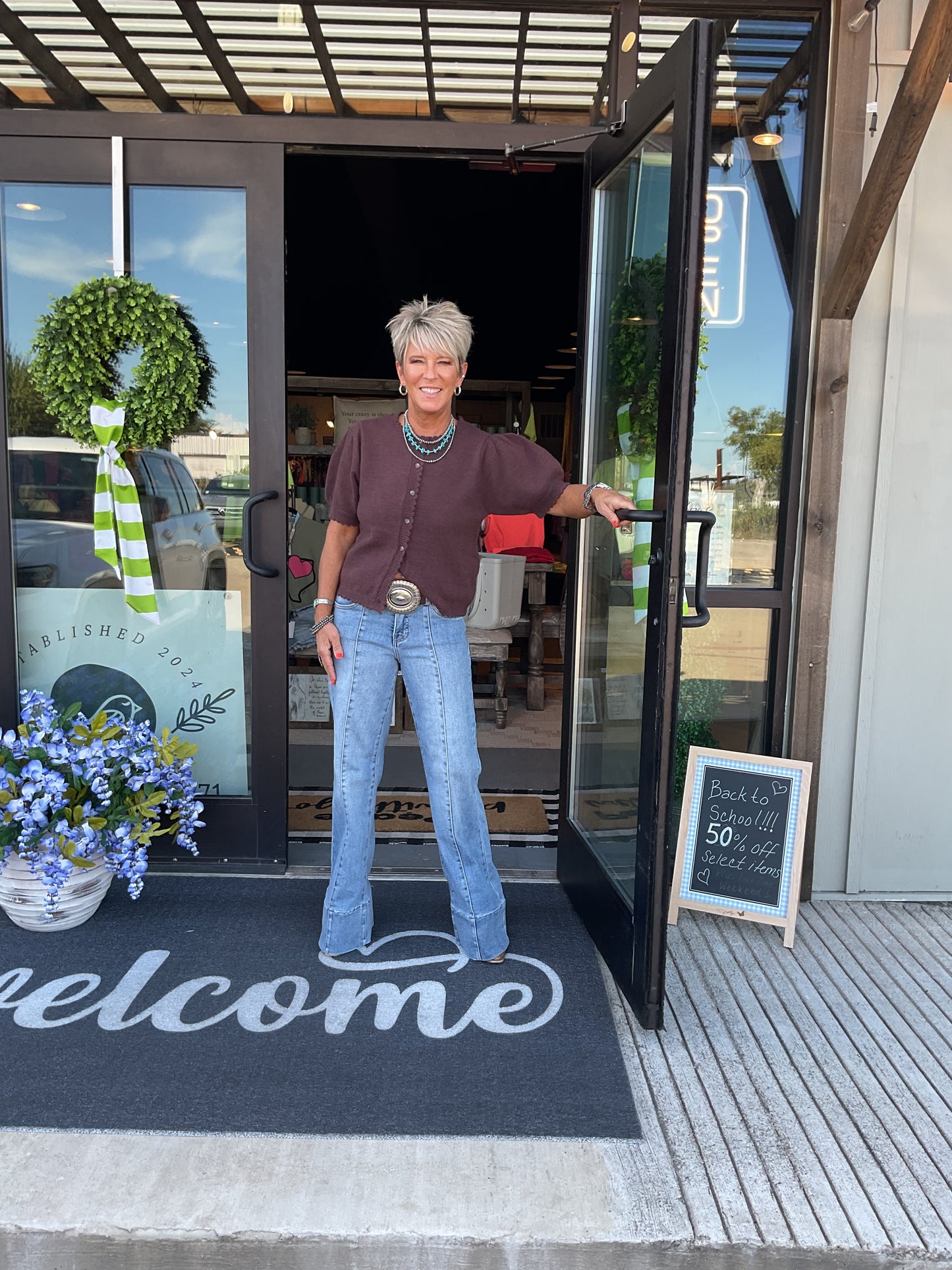 EN34 Chocolate Short Puff Sleeve Cardigan