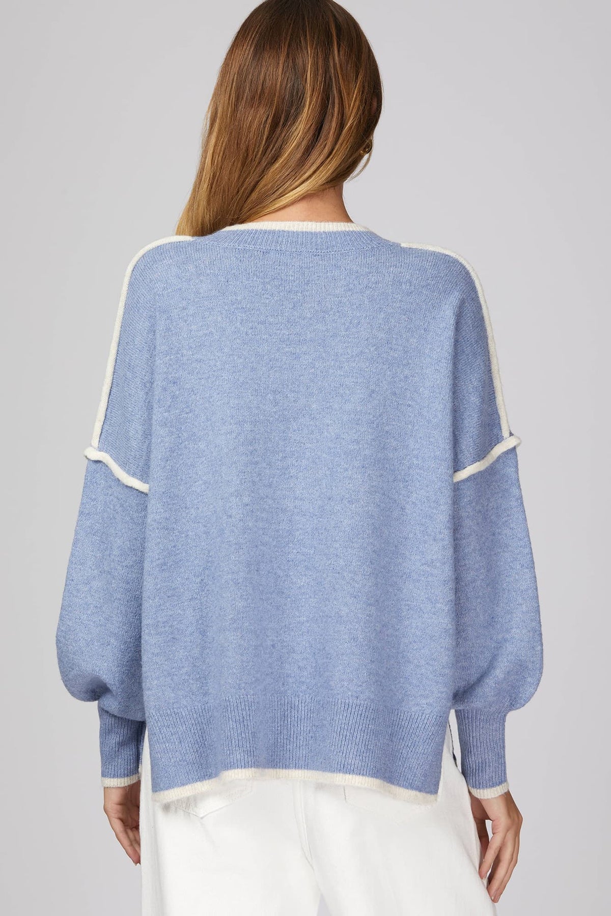 Dusty Blue LONG SLEEVE CONTRAST SWEATER TOP