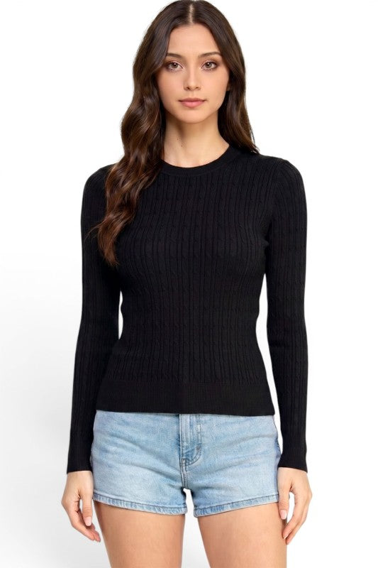 Black Fitted Cable Knit Sweater