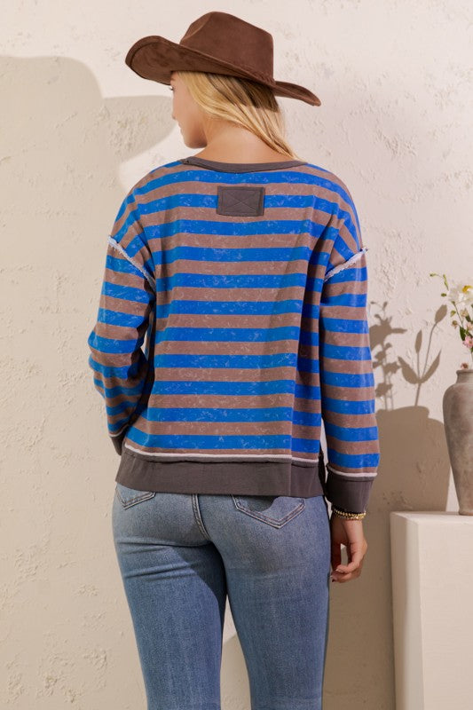 Blue/Mocha Striped Weekend Harbor Sweatshirt
