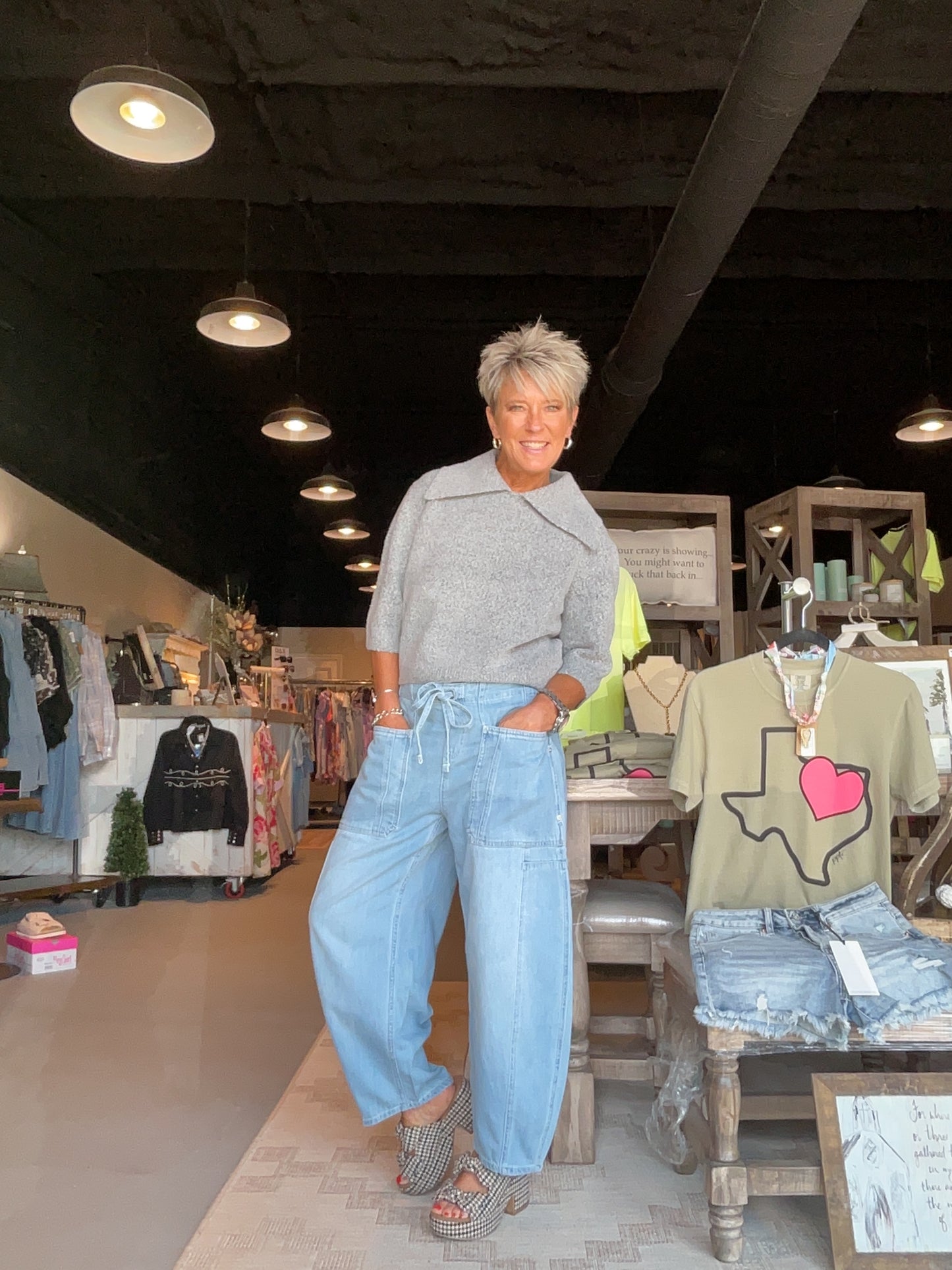 EE23 Denim Tie Front Wide Leg Pants