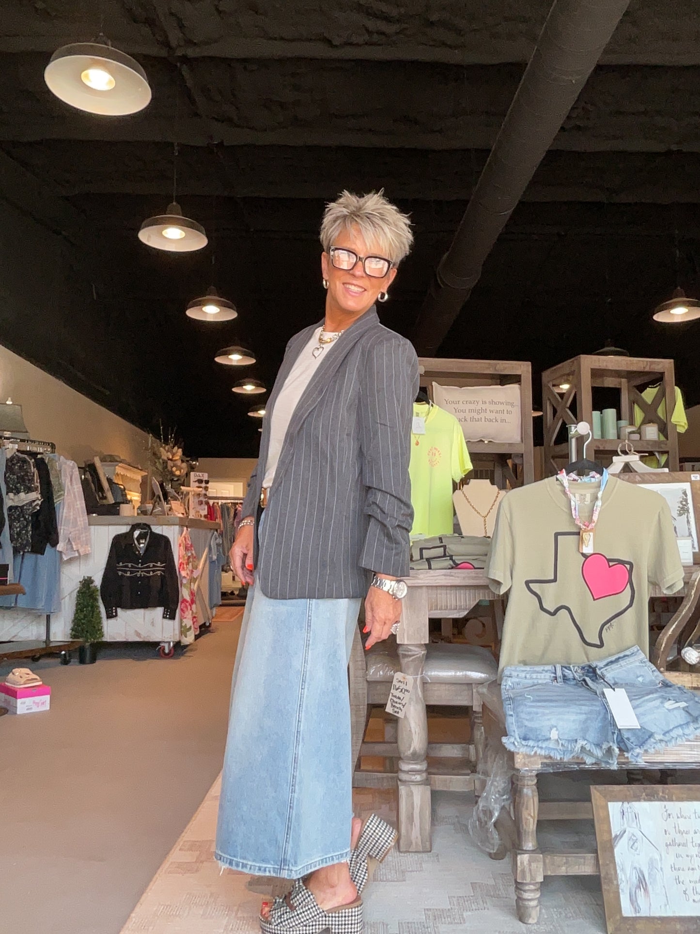 EE16 Misty Gray Pinstriped Scrunched Half Sleeve Blazer