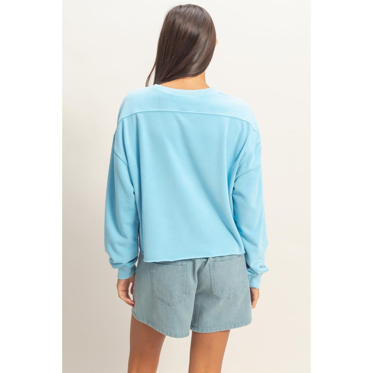 Cropped Mineral Washed Sweatshirt in Blue