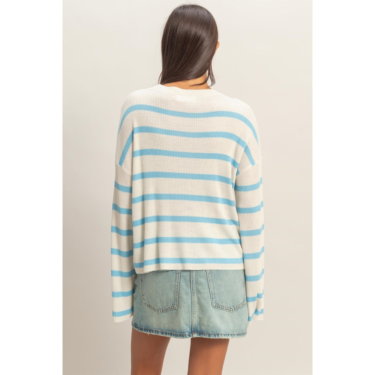 Lightweight Wide Sleeve Striped Sweater in Blue