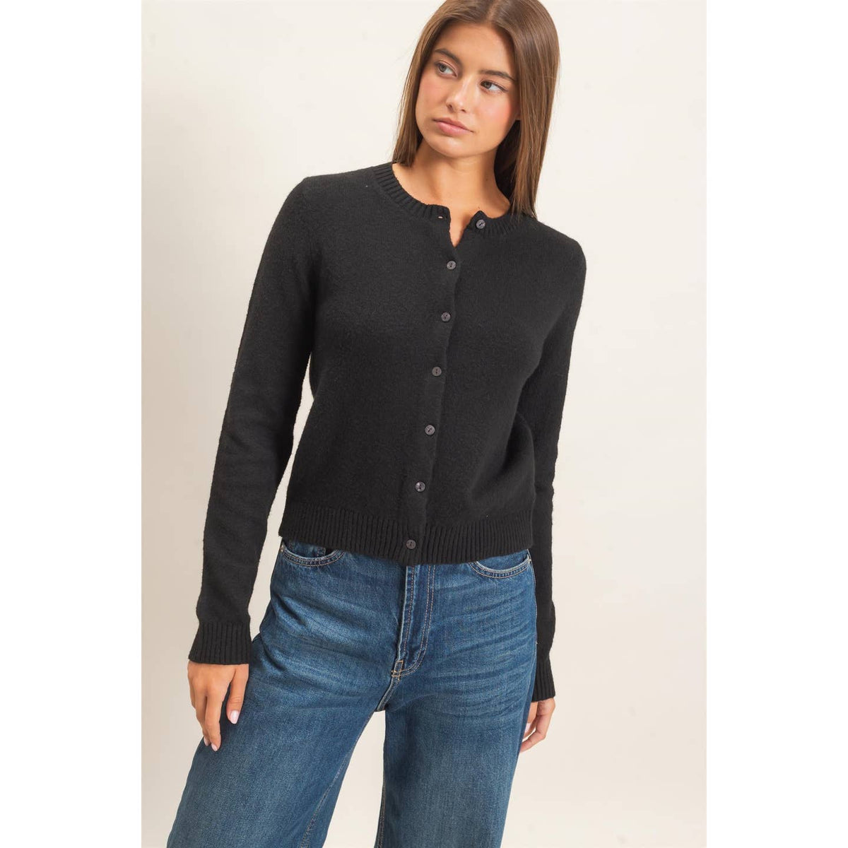 Black Crew Neck Cardigan