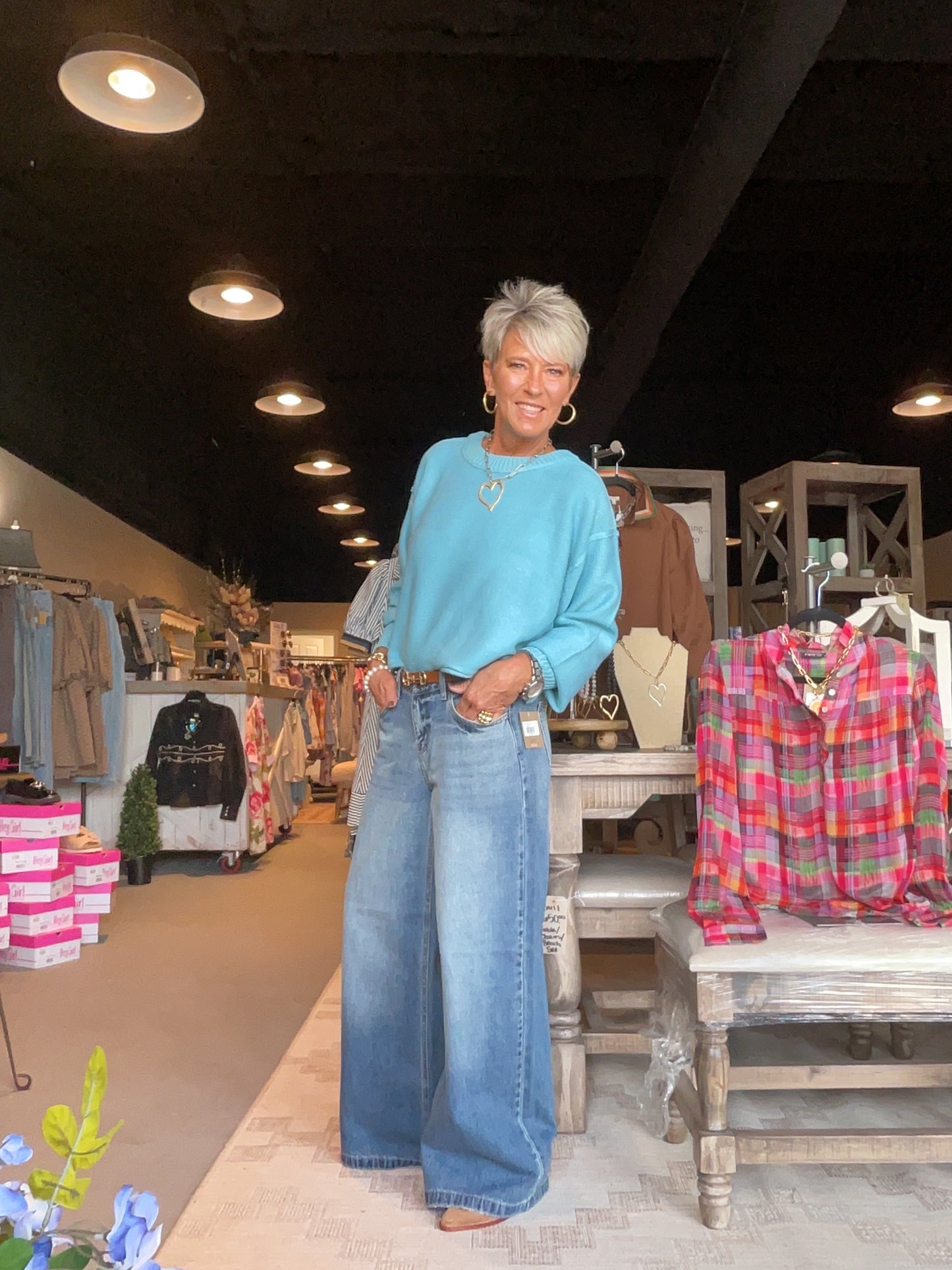 Cropped Oversized Sweater in Sky Blue