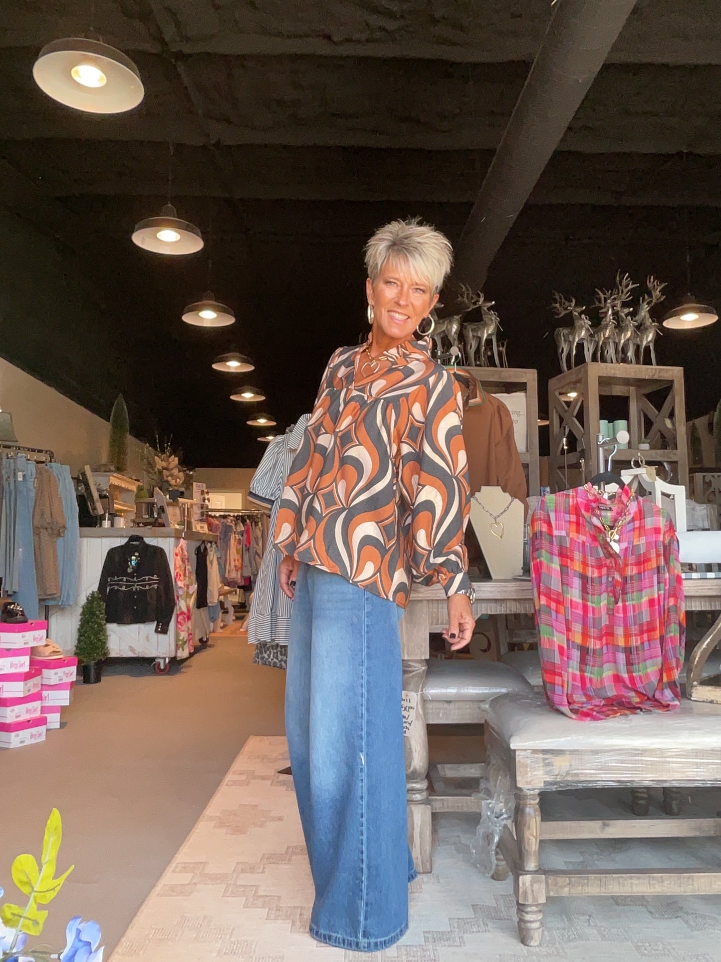 Black and Rust Swirl Babydoll Top