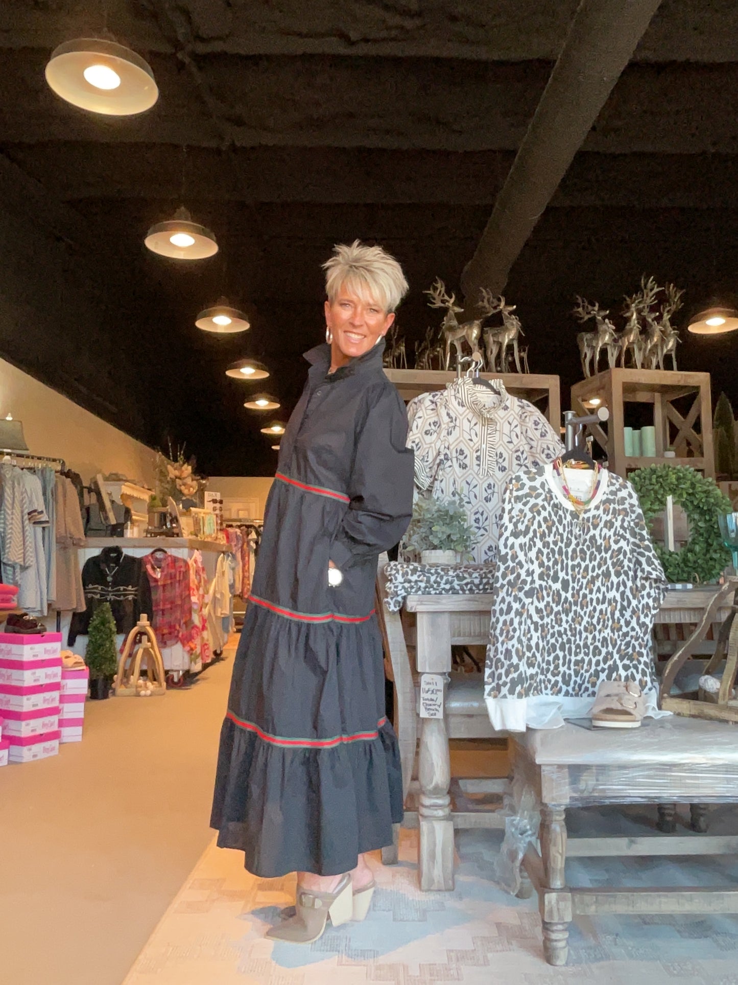Black Long Dress with Red and Green Stripes
