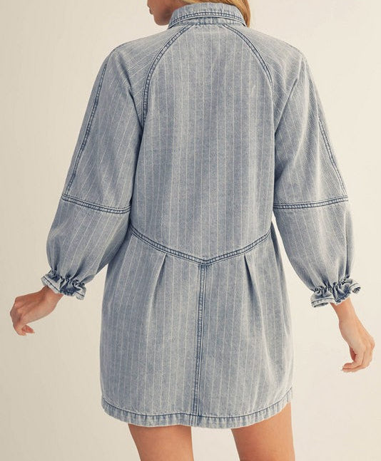 Denim Button Down Pinstriped Dress