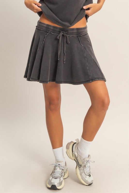 Acid Washed Flowy Skort in Black