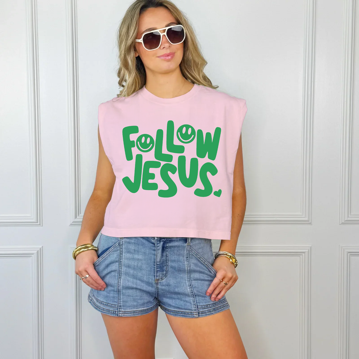 Follow Jesus Pink Puff Tank