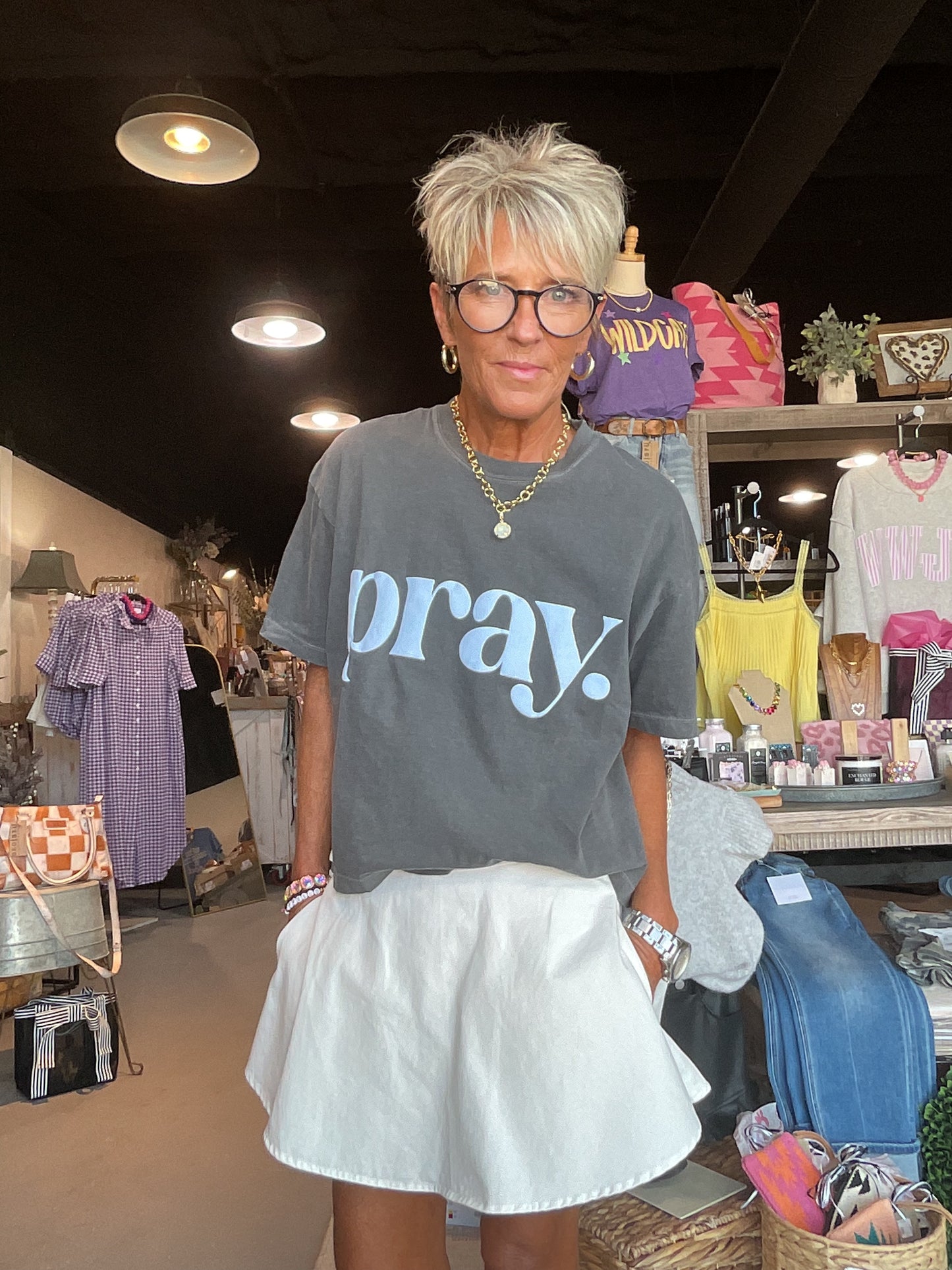 White Denim Bubble Skort with Smocked Back