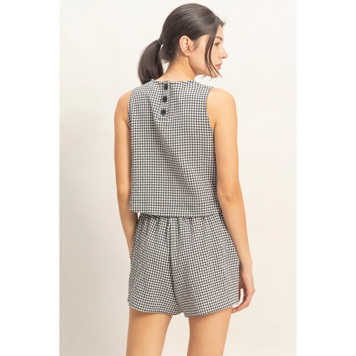 Black Gingham Checkered Sleeveless Top and Skort Set