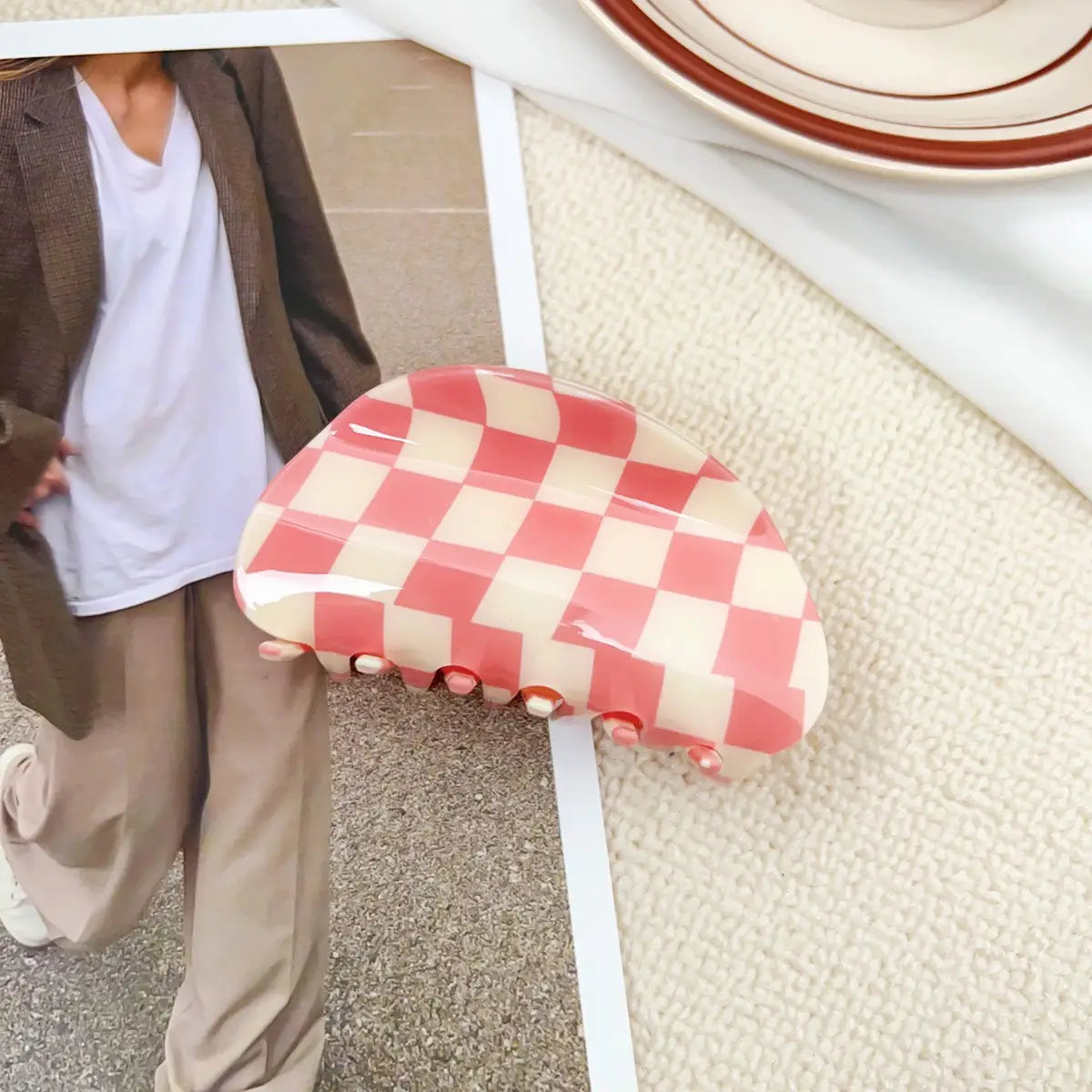 Pink Checkerboard Hair Claw