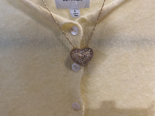 Heart with Pearls and Baguette Necklace