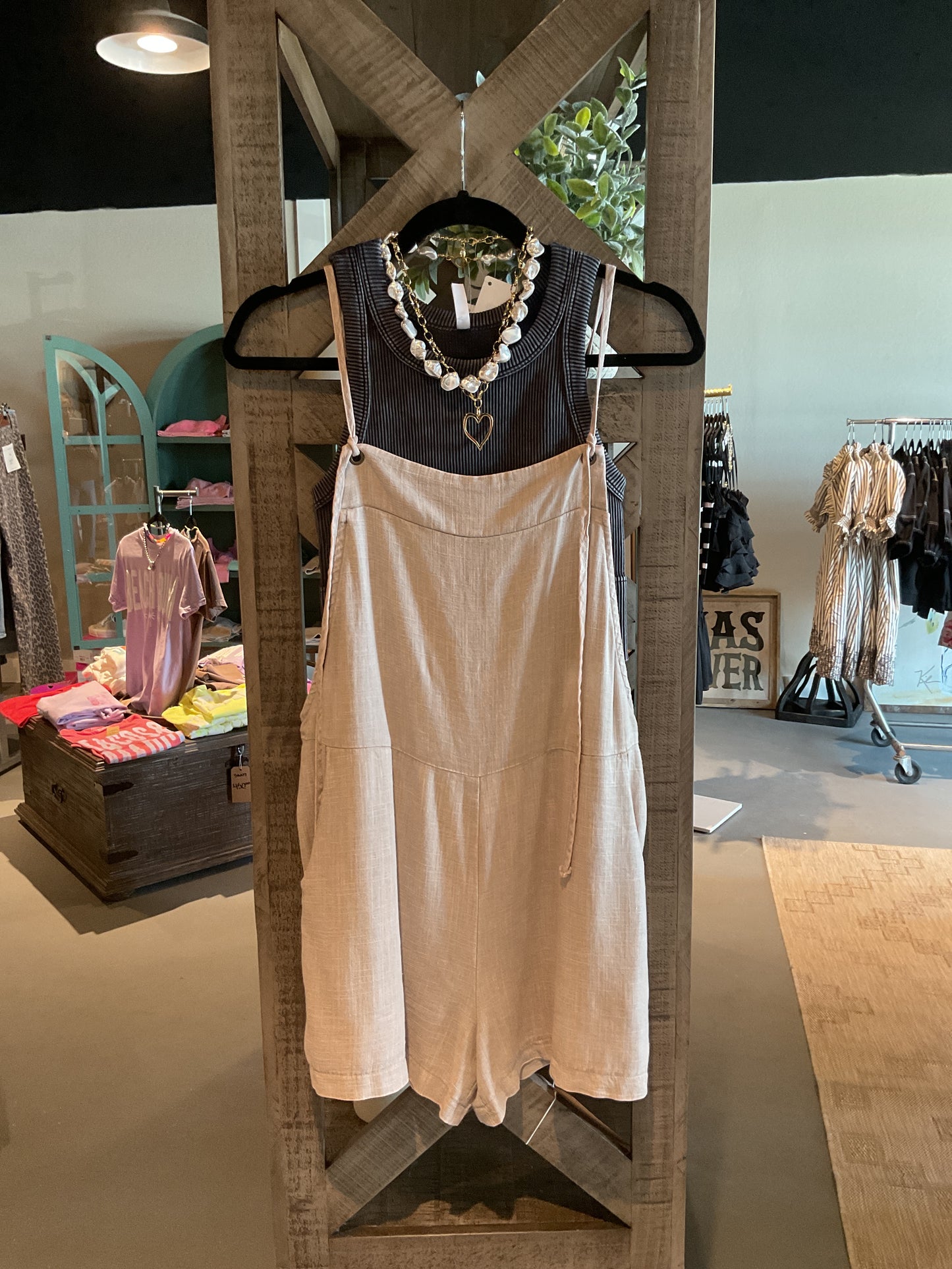 ZN68 Khaki Linen Romper
