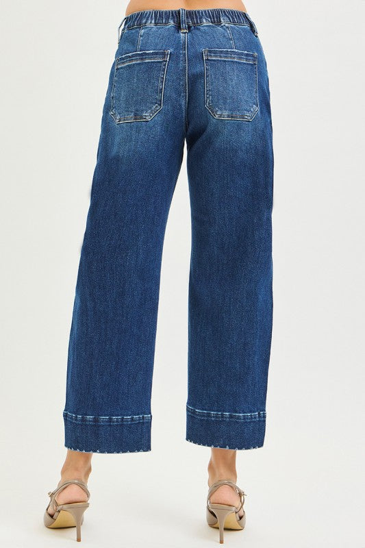 Slouchy Cropped Barrel Jean with Back Elastic Waist