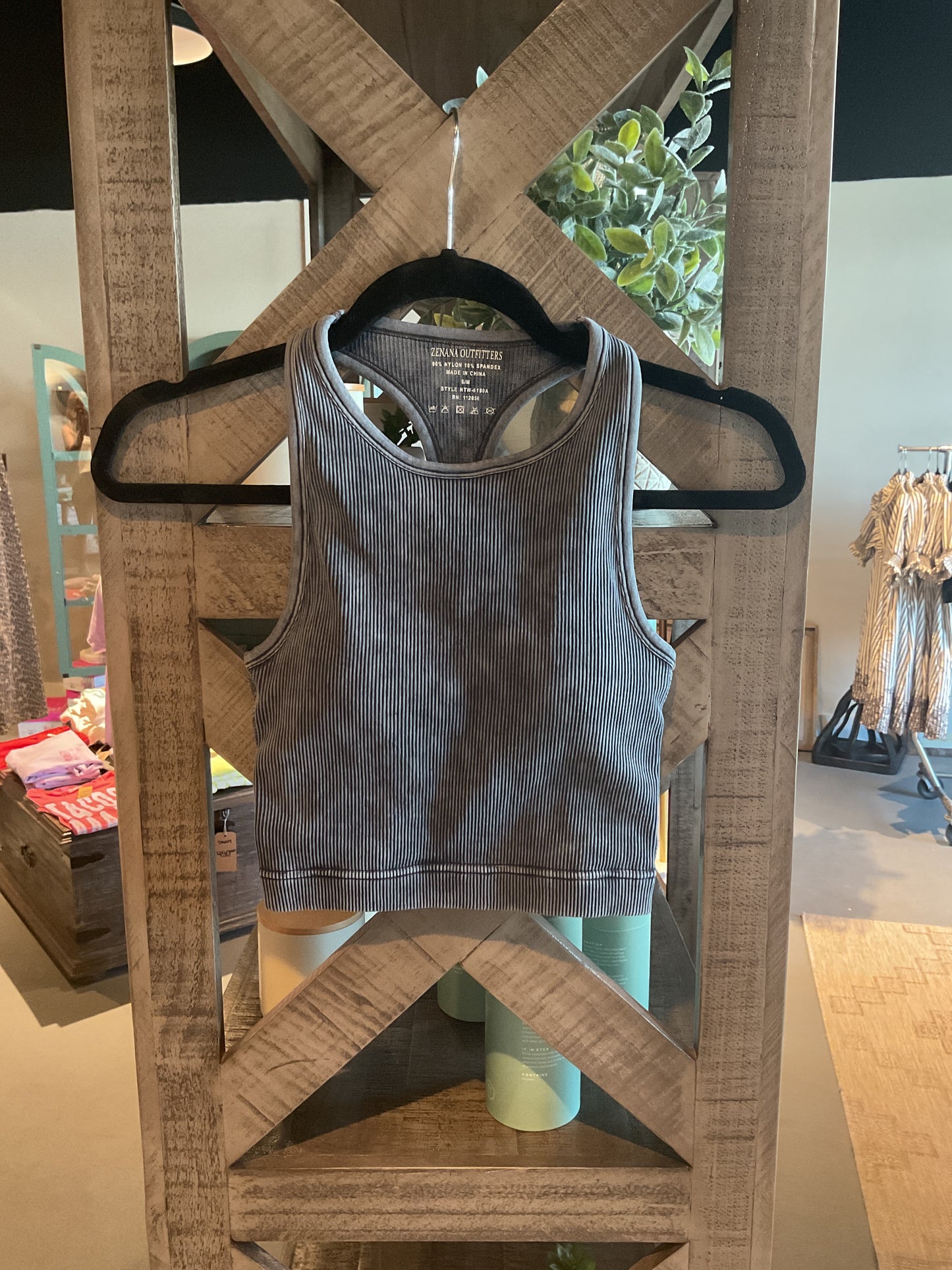 ZN55 Ash Black Ribbed Racerback Bralette Tank