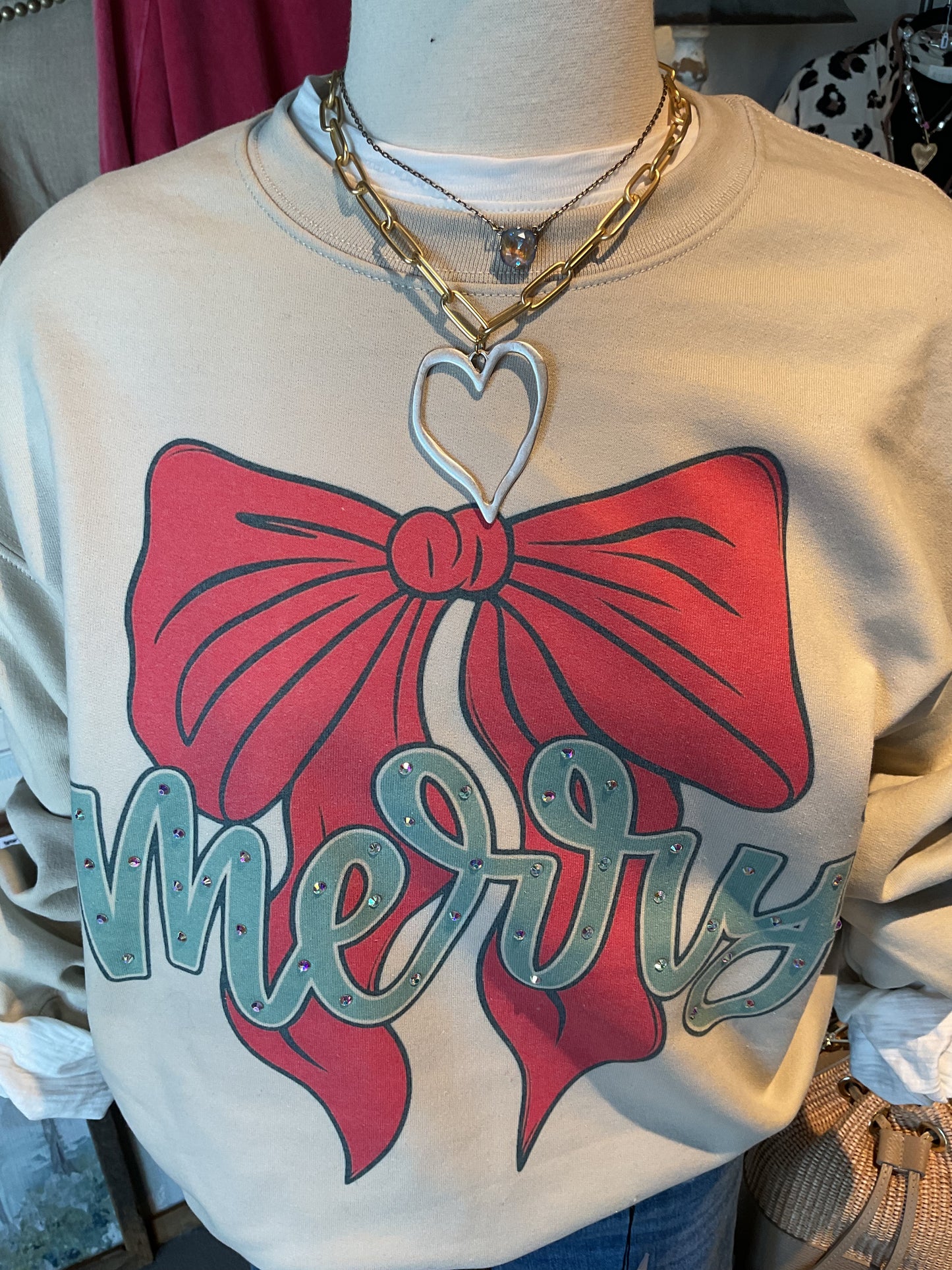 Rhinestone Embellished Merry Sweatshirt