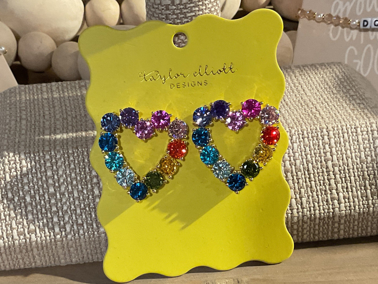 TE01 Heart Drop Earrings w/ Colorful Gems