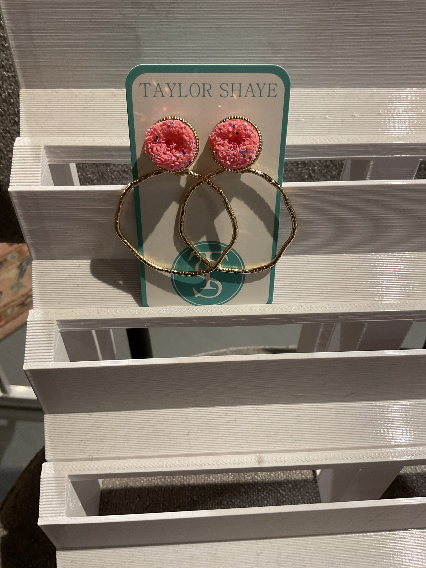 TS03 Baby Pink Glitter Top Hoops