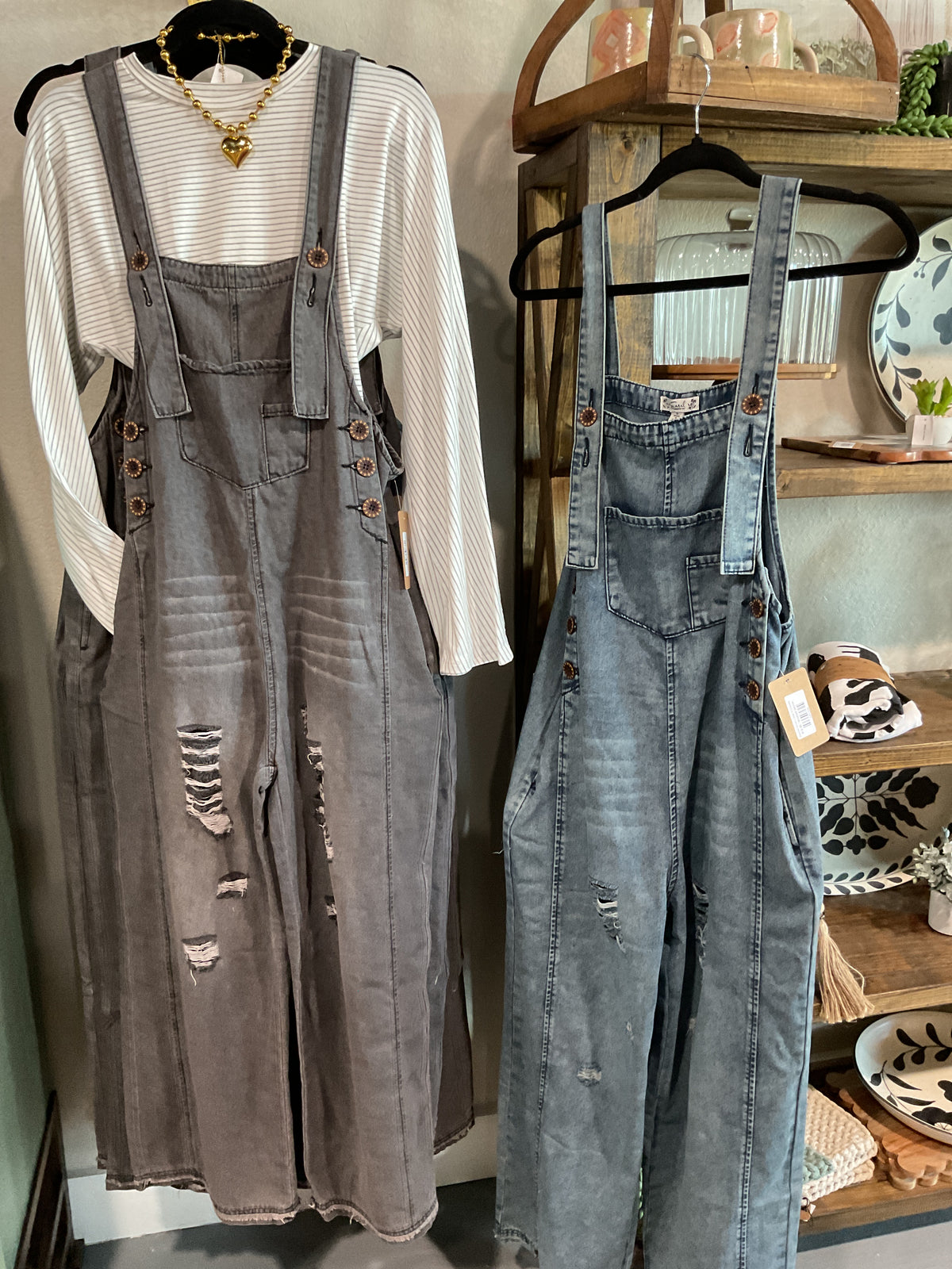 Washed Denim Loose Fit Overalls